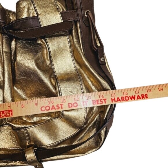 Kooba Gold & Brown Leather Shoulder Bag Boho Tote Bag Maximalism Metallic - Picture 8 of 11